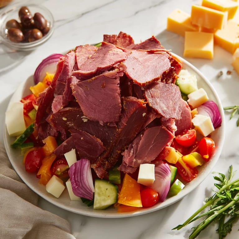 Explore the Keto Power Plate: a delicious arrangement of meats, cheeses, plus crisp, fresh vegetables, ready to enjoy.