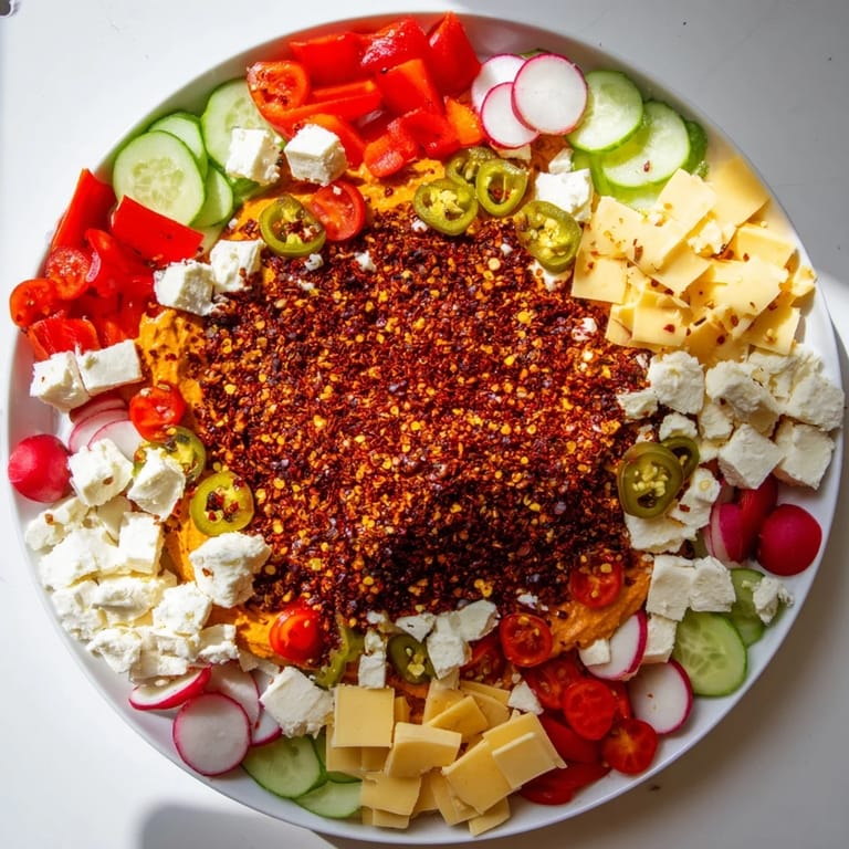 The Spicy Hot Take Platter, a visually appealing appetizer, showcases colorful vegetables, cheeses, and spicy cured meats.