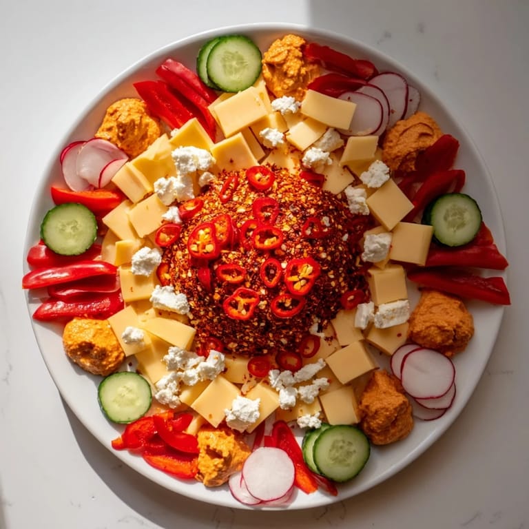 Enjoy the Spicy Hot Take Platter, a beautifully arranged spread of flavorful components for party enjoyment or gatherings.