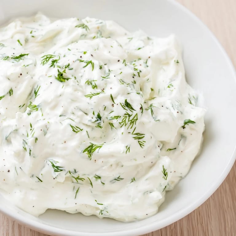Close-up of the smooth, herb-filled Greek Yogurt Ranch Dip, perfect for dipping and spreading.