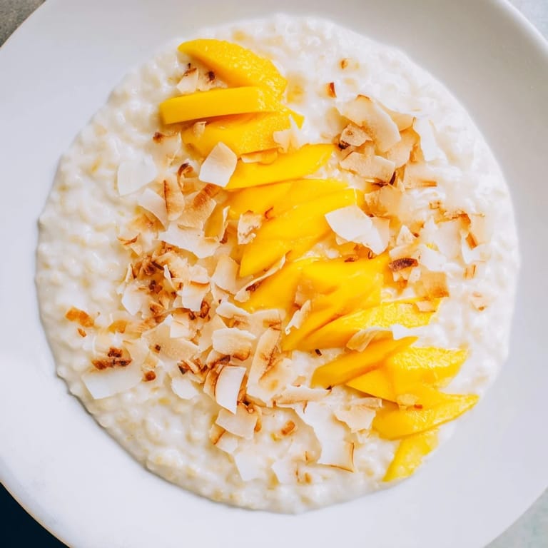 Enjoy a bowl of rich and comforting, homemade Coconut Rice Pudding perfect for dessert.