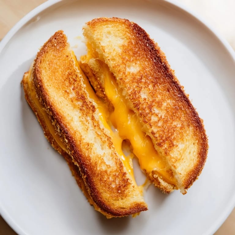 Melted cheddar on a Mayo Grilled Cheese, beautifully browned and ready to be served alongside tomato soup.