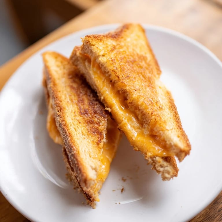 Close-up of a warm, melty Mayo Grilled Cheese, showcasing the perfectly crisped bread and oozing cheese pull.