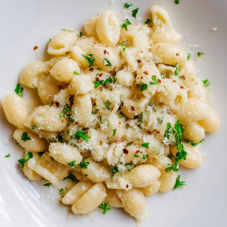 Enjoy a forkful of this delicious ditalini pasta, a comforting Italian-American garlic treat.