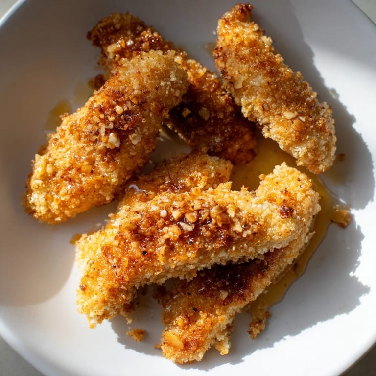 Air-fried crispy panko chicken tenders, a delightful crunch followed by the sweet and fiery hot honey flavor.