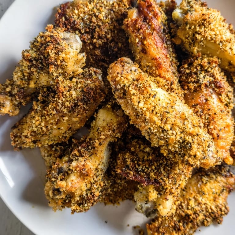 Sizzling, oven-baked Baked Parmesan Chicken Wings with a savory, herb-infused breadcrumb crust.