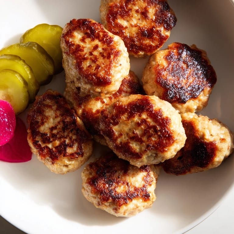 A plate of flavorful Danish frikadeller, showcasing crispy edges next to a pile of optional, tasty rye bread.