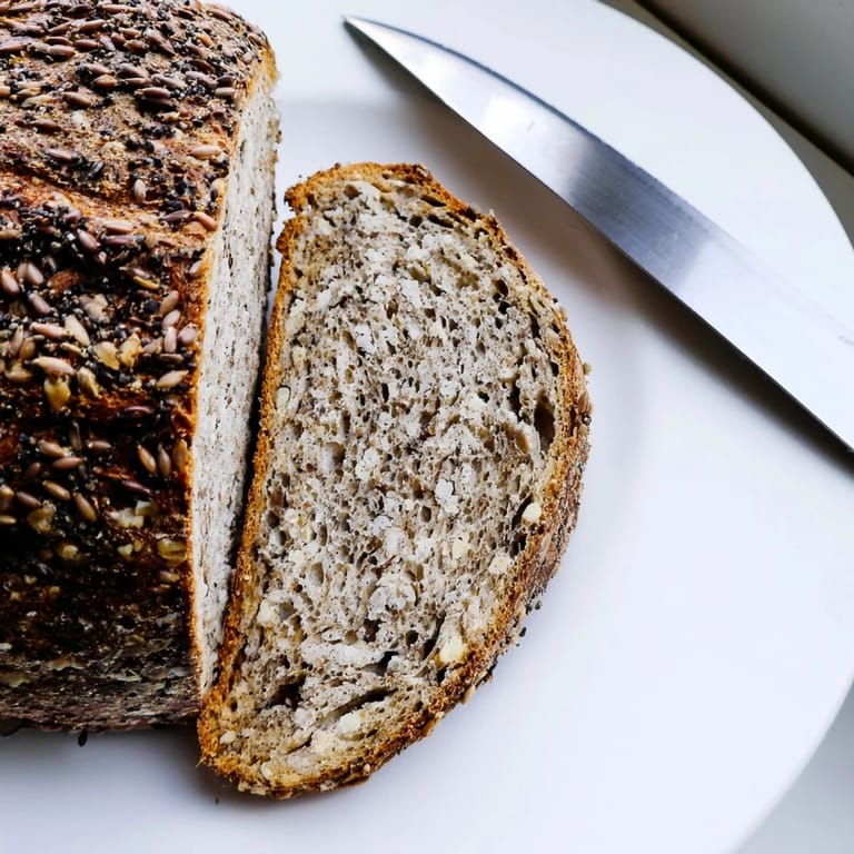 Close-up photo of warm, aromatic Estonian Leib sourdough, featuring caraway seeds and a beautiful crust.