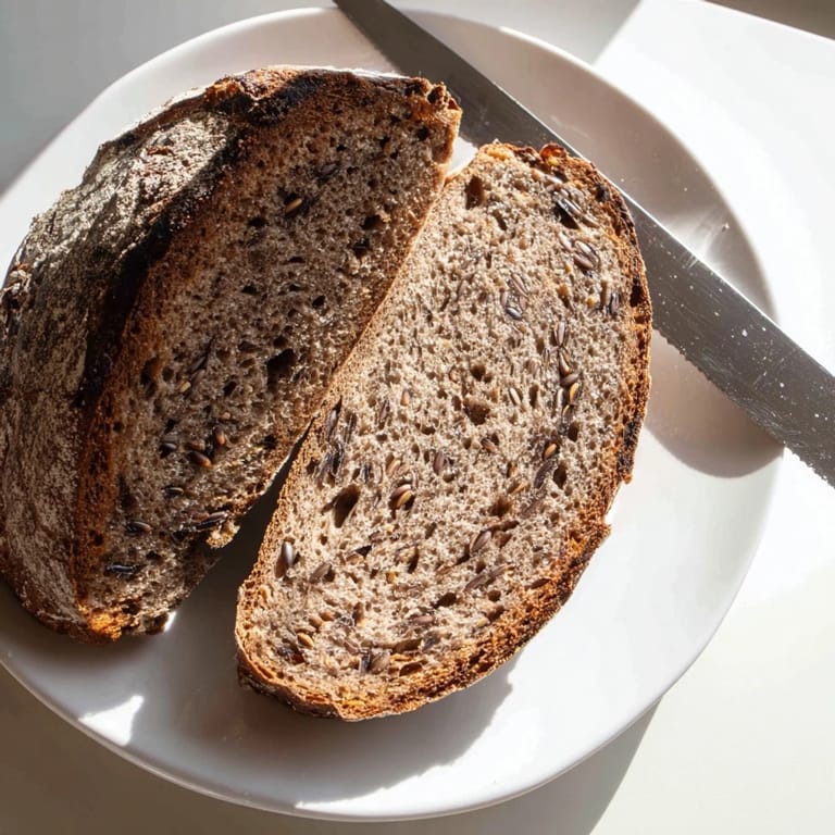 Homemade Estonian Leib sourdough bread, beautifully dark, ready to be sliced and enjoyed with cheese.