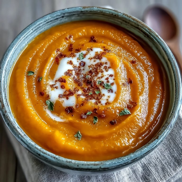 Vibrant orange Carrot, Celeriac and Chilli Soup ladle-ready, garnished with chopped cilantro and cracked black pepper.