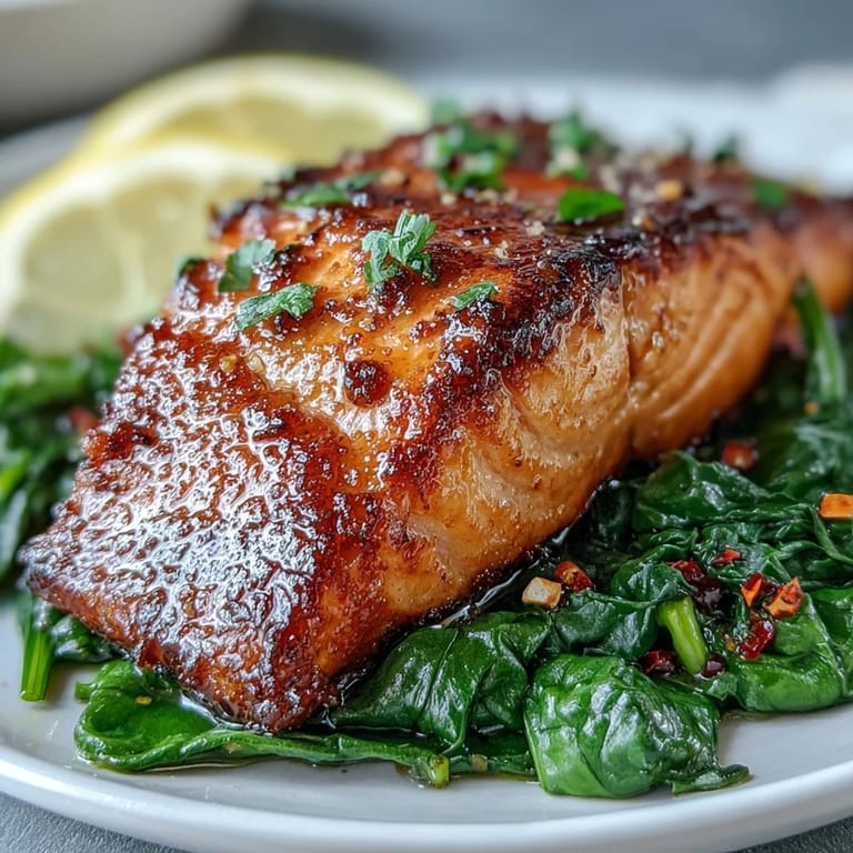 Juicy Air Fryer Salmon and Swiss Chard recipe featuring tender, garlicky Swiss chard and golden salmon skin for a low-carb dinner.