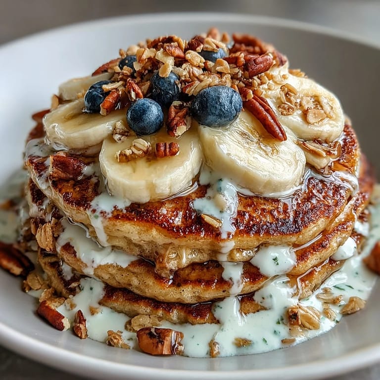 A wholesome Protein Pancake Bowl served with fluffy pancake pieces, colorful berries, and a swirl of nut butter.