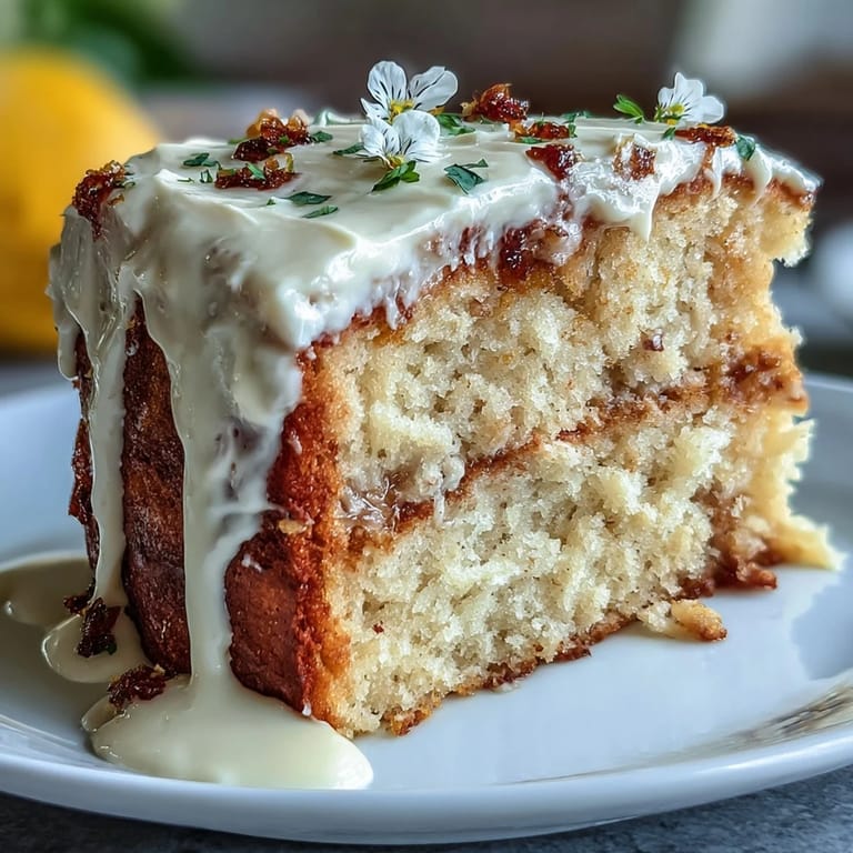 Elegant spring naked cake featuring lemon curd and edible flowers, with a rustic exposed edge and a crown of pansies, violets, and marigolds for a fresh, garden-inspired look.
