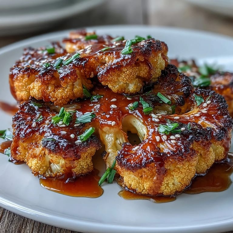 3. Tender cauliflower steaks caramelized in sweet and savory teriyaki sauce, served as a hearty plant-based dinner option.