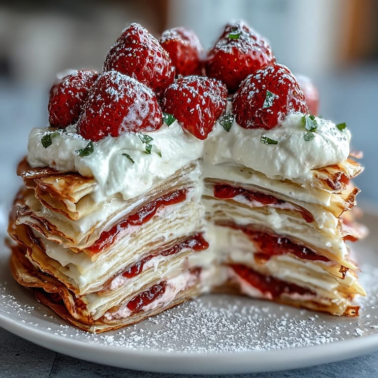 A showstopping Mother's Day Crêpe Cake, beautifully adorned with fresh berries.