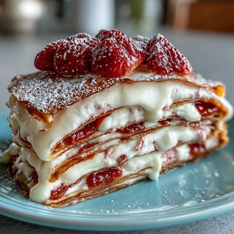 Delectable Mother's Day Crêpe Cake, showcasing creamy strawberry filling and delicate crepes.