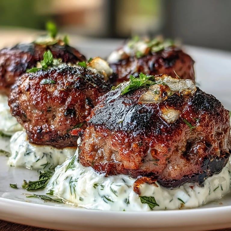 Tender ground lamb kofta infused with garlic, mint, and warm spices, charred on the grill and paired with cooling cucumber-dill tzatziki. Ideal for gluten-free entertaining or family dinners.
