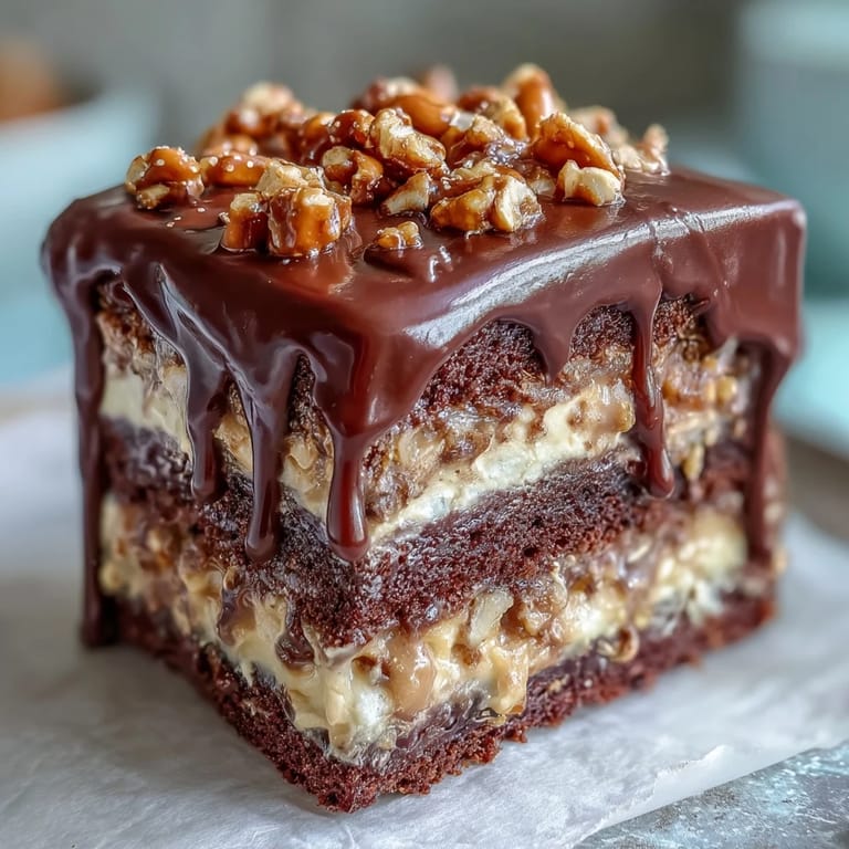Celebrate Dad with this stunning Chocolate Peanut Butter Pretzel Layer Cake, ready to slice.