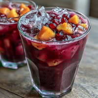 Refreshing homemade mango dragonfruit refresher with vibrant pink color and tropical fruit cubes, perfect for hot summer days.