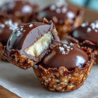 Peanut Butter Eggs with Pretzel Crust and Chocolate Topping in a Mini Muffin Tin