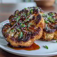 1. Thick cauliflower steaks roasted until golden and brushed with rich teriyaki sauce for a savory vegetarian main dish.  