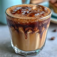 Homemade brown sugar oat milk shaken espresso, frothy and iced, ready for enjoyment.