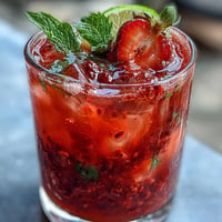 Refreshing strawberry agua fresca in a clear pitcher with lime slices and fresh mint garnish, perfect for summer sipping.  